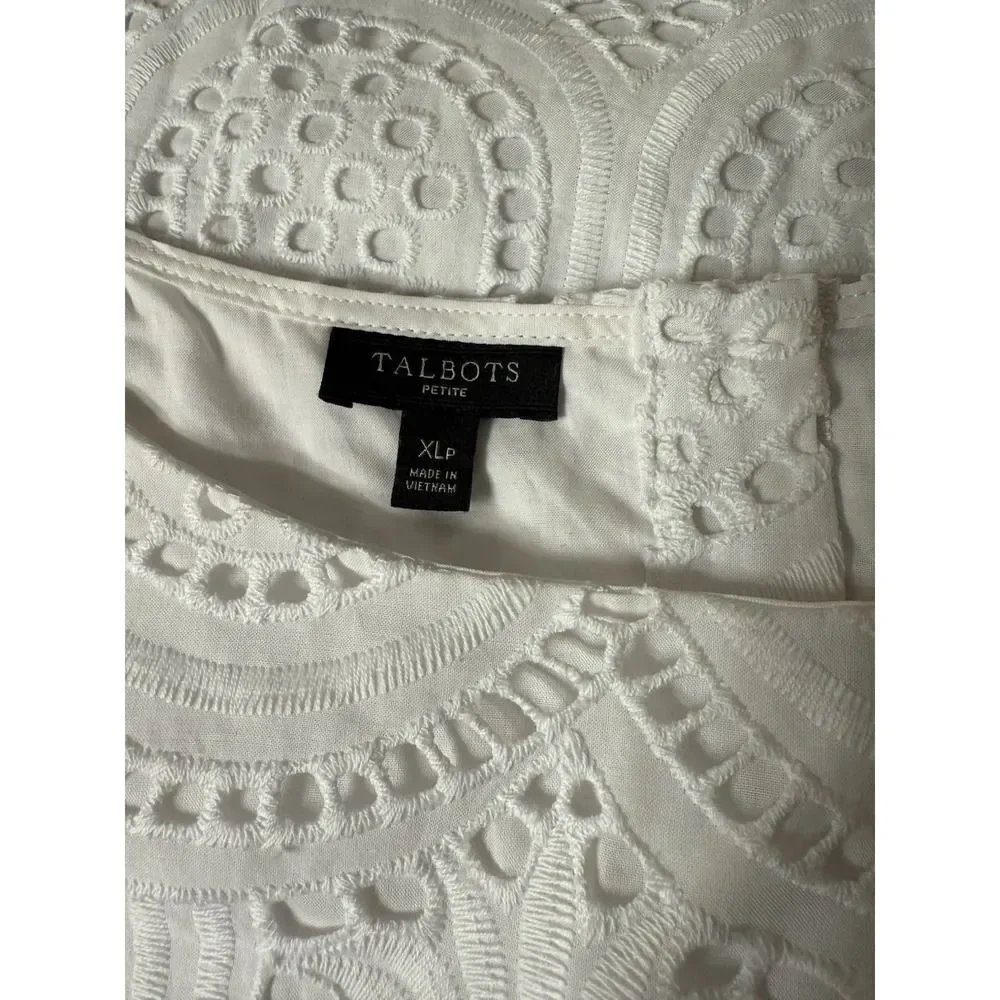 Talbots Womens Sleeveless Tank Top White Eyelet Pineapple Lined Side Zip. Sz XLp